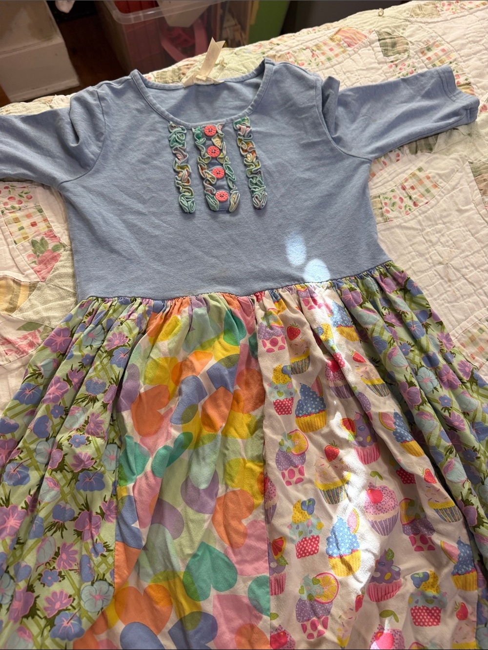 Matilda Jane Blue Bodice Pastel Heart & Cupcake Panel Dress